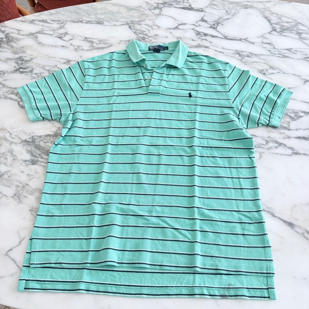 Polo Ralph Lauren Mens XL Mint Green Striped Short Sleeve Pique Polo Shirt
